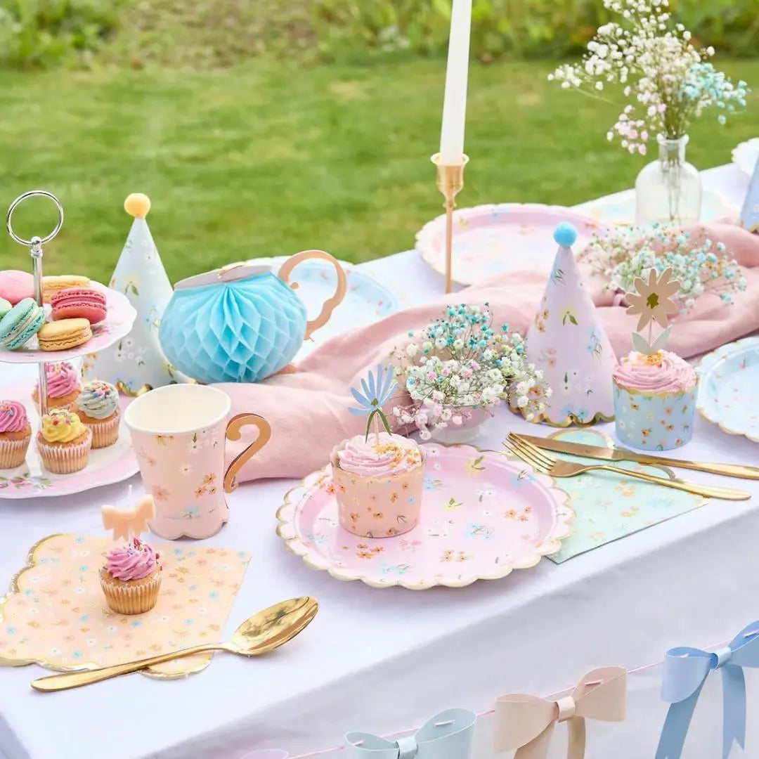 Floral Paper Plates - Vintage Afternoon Tea Decorations - Pastel Flower Tea Party Tableware - Hen Party & Baby Shower Plates - Pack Of 8 - Jolie Fete UK