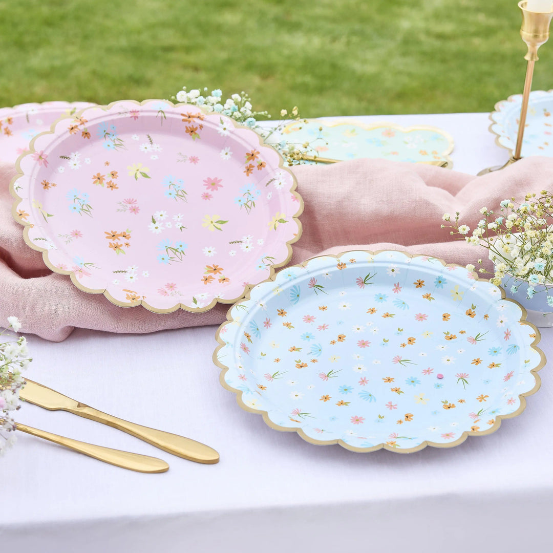 Floral Paper Plates - Vintage Afternoon Tea Decorations - Pastel Flower Tea Party Tableware - Hen Party & Baby Shower Plates - Pack Of 8 - Jolie Fete UK