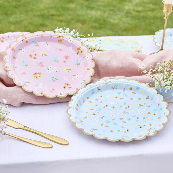 Floral Paper Plates - Vintage Afternoon Tea Decorations - Pastel Flower Tea Party Tableware - Hen Party & Baby Shower Plates - Pack Of 8 - Jolie Fete UK