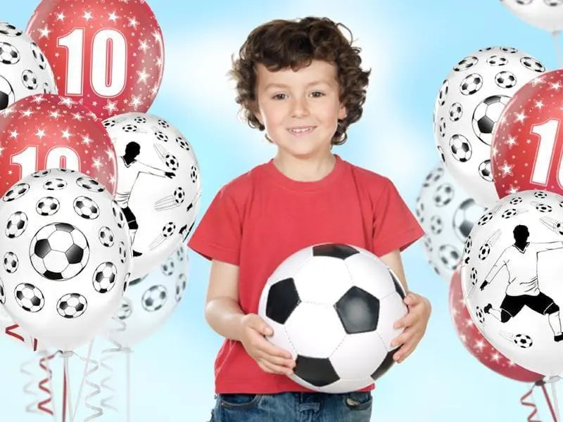 Football Balloons - Footballer Action Print - Soccer Player & Flying Ball Design - Match Day Birthday Decorations - Goal Scorer Balloons-6pc - Jolie Fete UK