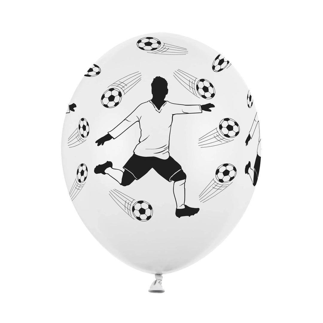 Football Balloons - Footballer Action Print - Soccer Player & Flying Ball Design - Match Day Birthday Decorations - Goal Scorer Balloons-6pc - Jolie Fete UK