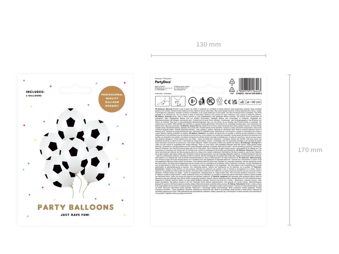 Football Balloons - Soccer Ball Print - Match Day Stadium Decor-Pure White & Black Design-Sports Birthday Party Supplies-Air Or Helium-6 Pcs - Jolie Fete UK