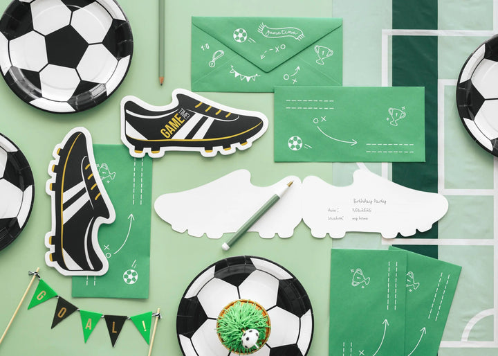 Football Boot Party Invitations - Soccer Shoe Birthday Invites - White, Gold & Black Design - Sports Birthday Party Stationery - Pack Of 6 - Jolie Fete UK