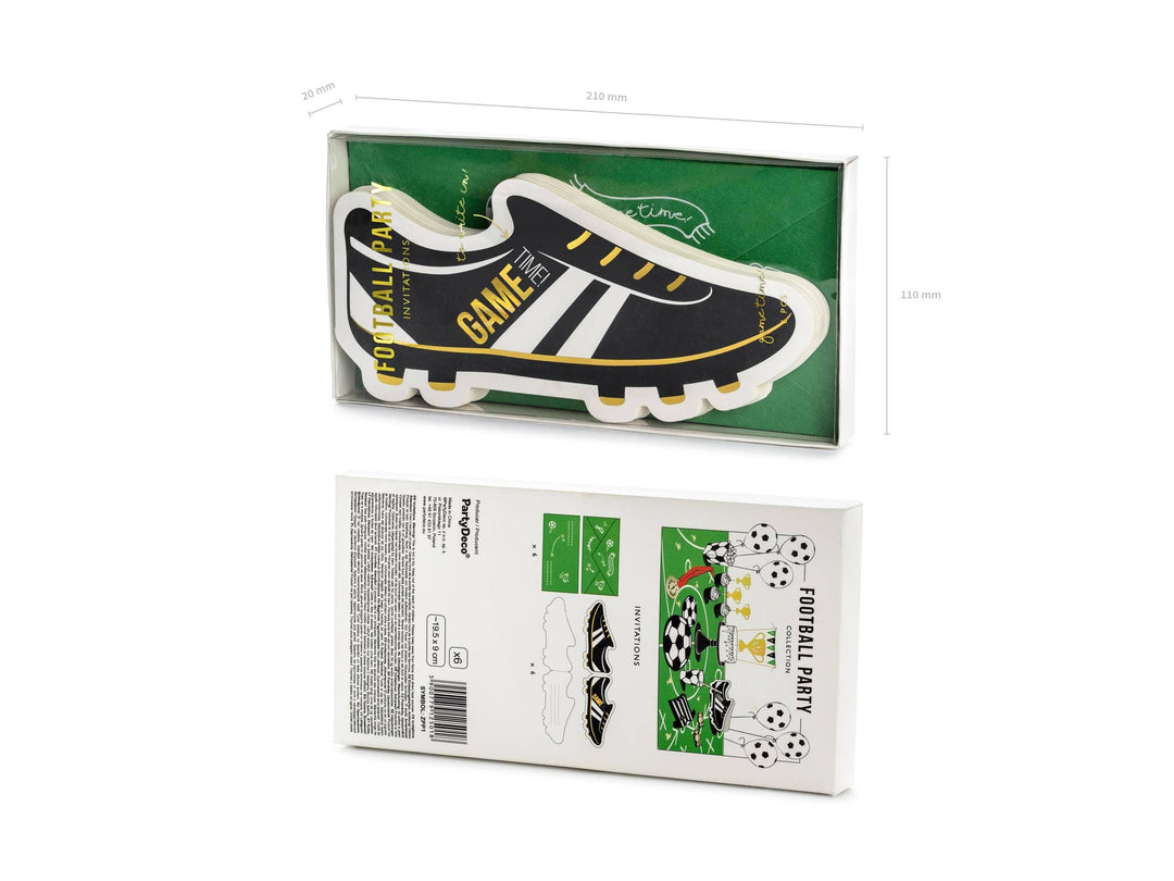 Football Boot Party Invitations - Soccer Shoe Birthday Invites - White, Gold & Black Design - Sports Birthday Party Stationery - Pack Of 6 - Jolie Fete UK