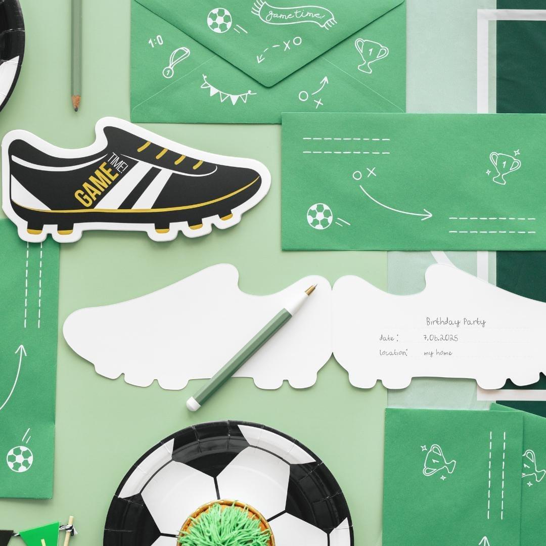 Football Boot Party Invitations - Soccer Shoe Birthday Invites - White, Gold & Black Design - Sports Birthday Party Stationery - Pack Of 6 - Jolie Fete UK