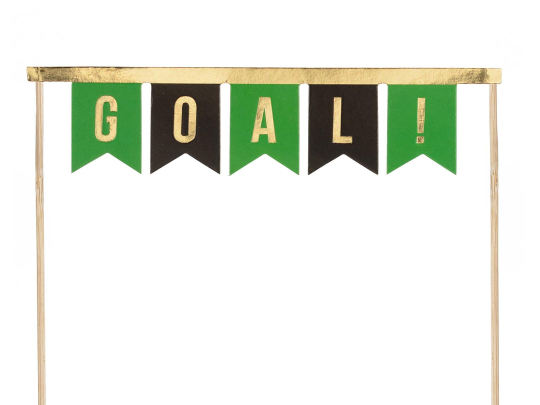 Football Cake Topper Set - Gold Trophy & 'GOAL!' Bunting Toppers - Soccer Birthday Decorations - Sports Award Ceremony - Party Supplies - Jolie Fete UK