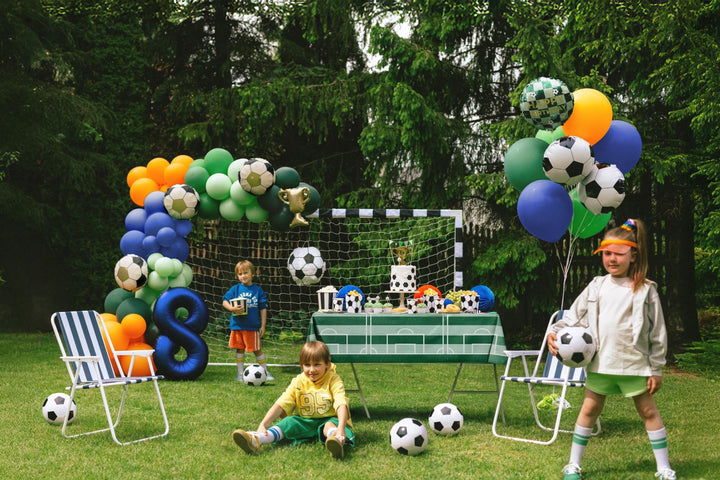 Football Foil Balloon - 18" Black & White Soccer Ball Shape - Match Day Party Decorations - Sports Theme Birthday Decor - Helium or Air - Jolie Fete UK