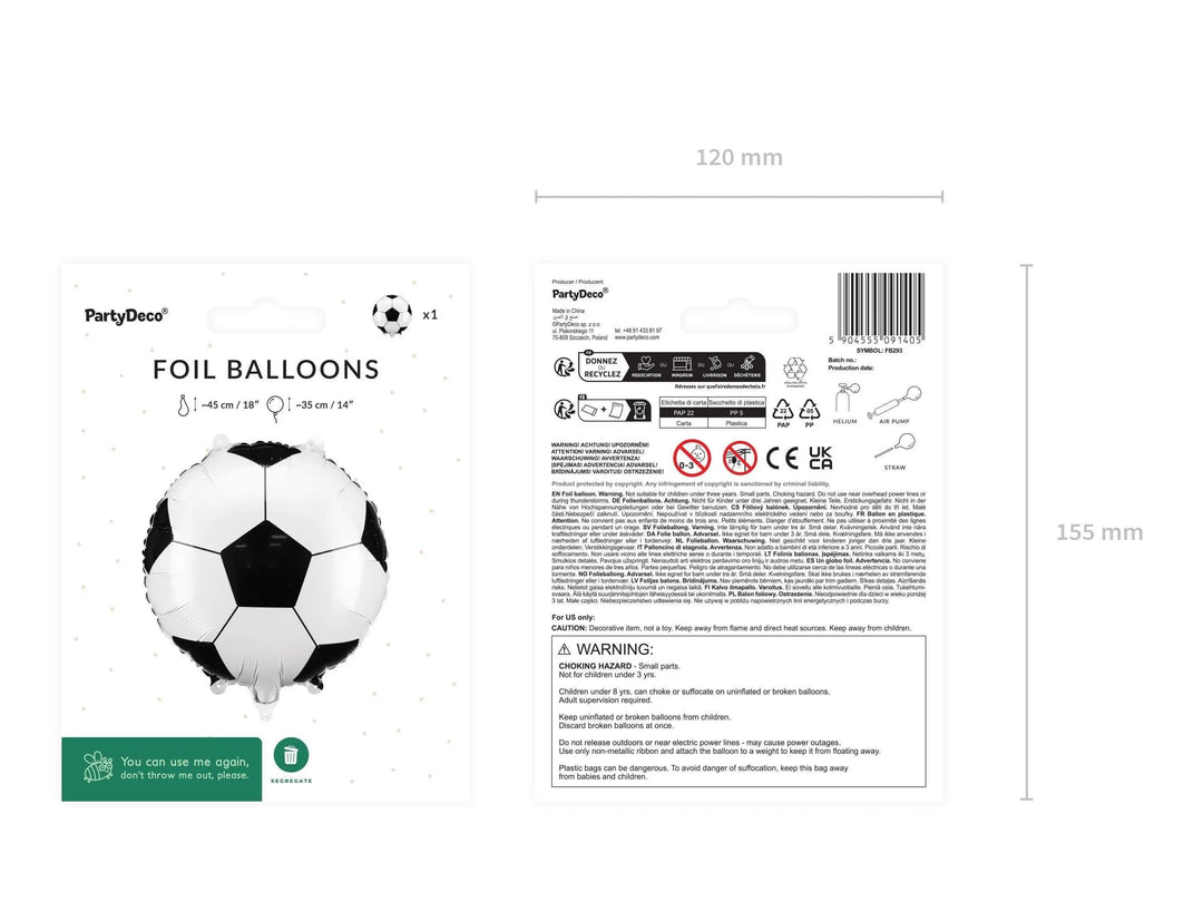 Football Foil Balloon - 18" Black & White Soccer Ball Shape - Match Day Party Decorations - Sports Theme Birthday Decor - Helium or Air - Jolie Fete UK