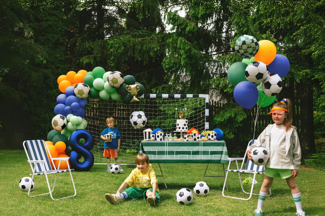 Football Foil Balloon - 18" Black & White Soccer Ball Shape - Match Day Party Decorations - Sports Theme Birthday Decor - Helium or Air - Jolie Fete UK