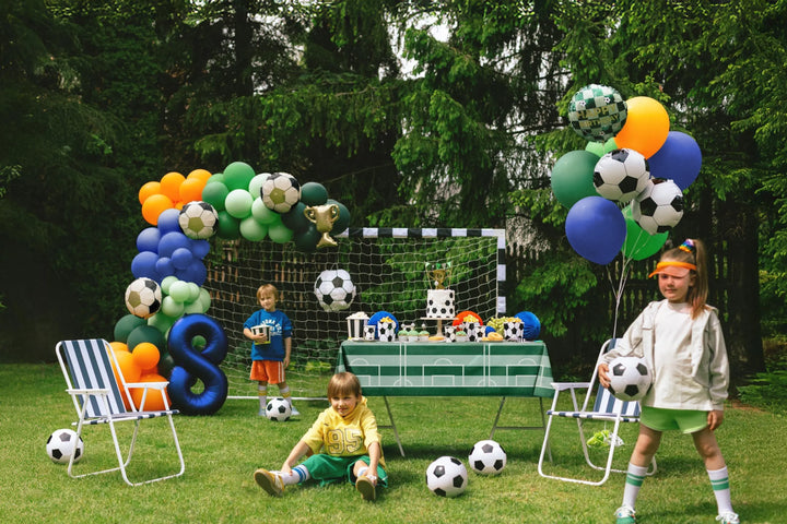 Football Foil Balloon - 18" Black & White Soccer Ball Shape - Match Day Party Decorations - Sports Theme Birthday Decor - Helium or Air - Jolie Fete UK