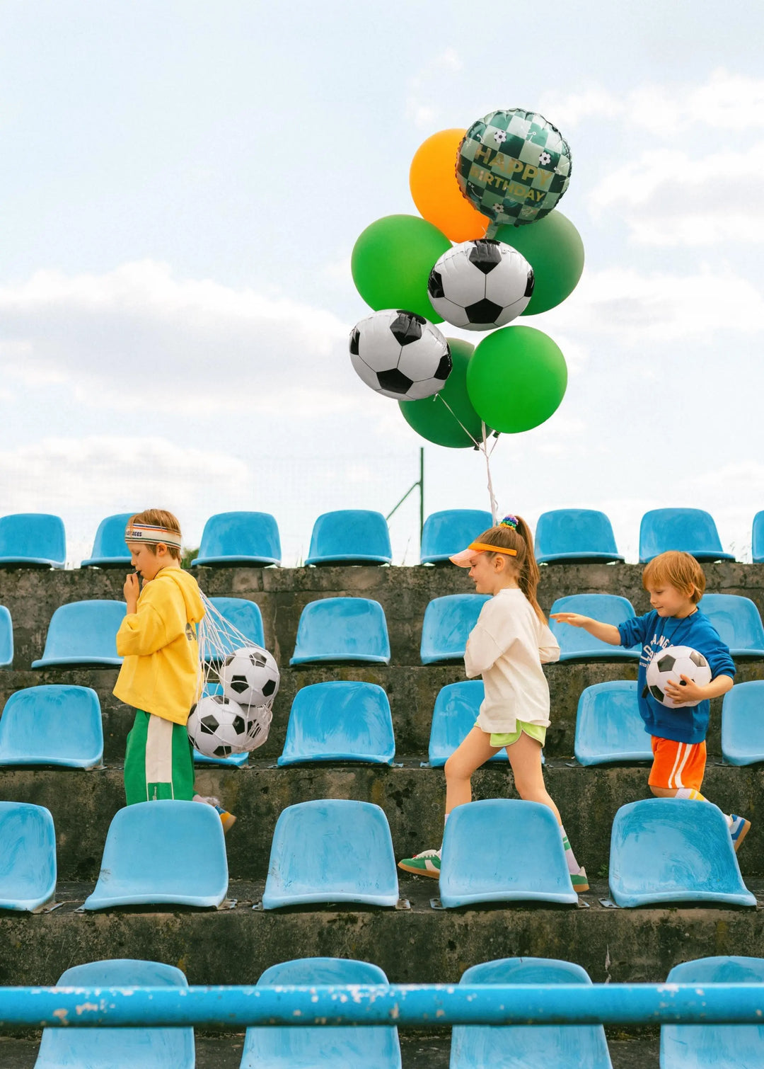 Football Happy Birthday Foil Balloon - 18" Pitch Green Checkered Round Balloon - Soccer Theme Party Decorations - Helium or Air - Jolie Fete UK