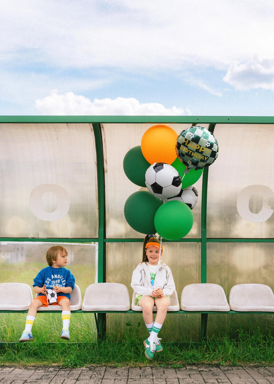 Football Happy Birthday Foil Balloon - 18" Pitch Green Checkered Round Balloon - Soccer Theme Party Decorations - Helium or Air - Jolie Fete UK