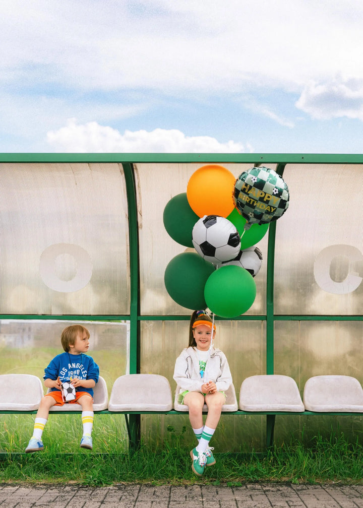Football Happy Birthday Foil Balloon - 18" Pitch Green Checkered Round Balloon - Soccer Theme Party Decorations - Helium or Air - Jolie Fete UK