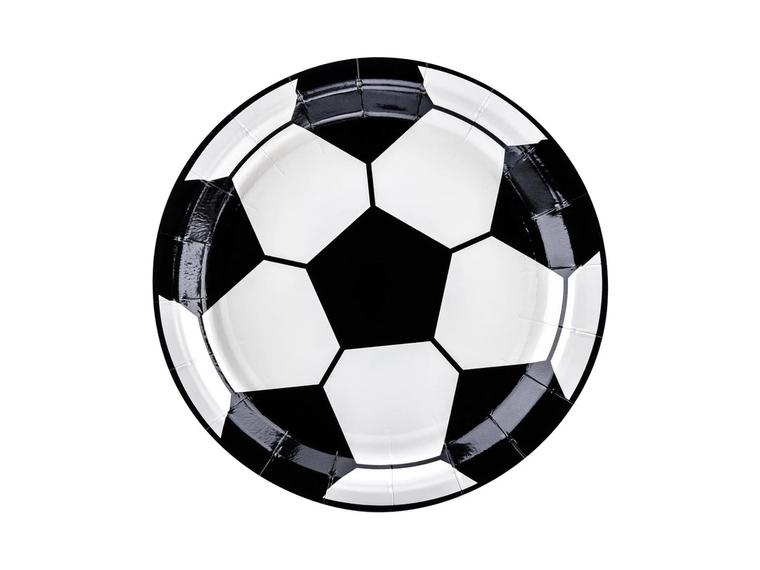 Football Paper Plates - 6 Pack 18cm Soccer Ball Tableware - Match Day Stadium Party Decor - Kids Sports Birthday Buffet Plates-Black & White - Jolie Fete UK