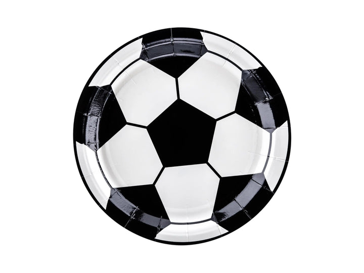 Football Paper Plates - 6 Pack 18cm Soccer Ball Tableware - Match Day Stadium Party Decor - Kids Sports Birthday Buffet Plates-Black & White - Jolie Fete UK