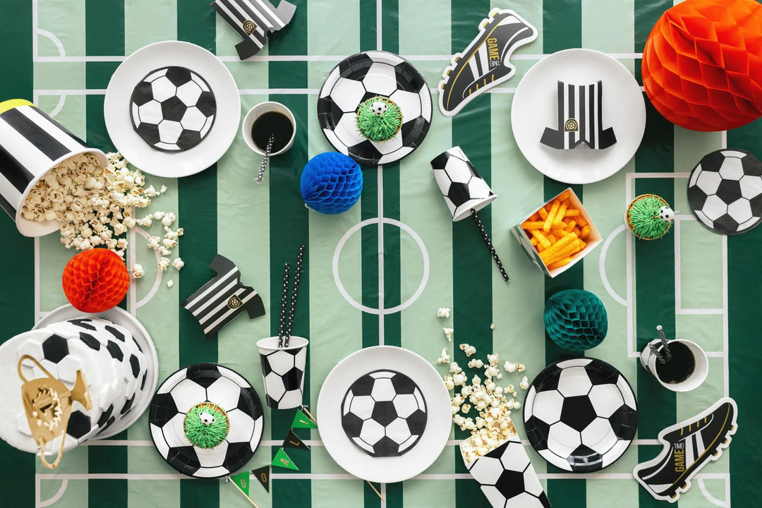 Football Paper Plates - 6 Pack 18cm Soccer Ball Tableware - Match Day Stadium Party Decor - Kids Sports Birthday Buffet Plates-Black & White - Jolie Fete UK