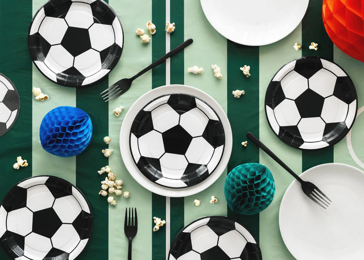 Football Paper Plates - 6 Pack 18cm Soccer Ball Tableware - Match Day Stadium Party Decor - Kids Sports Birthday Buffet Plates-Black & White - Jolie Fete UK
