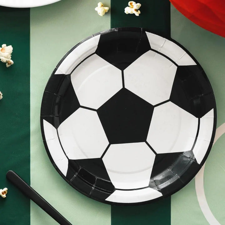 Football Paper Plates - 6 Pack 18cm Soccer Ball Tableware - Match Day Stadium Party Decor - Kids Sports Birthday Buffet Plates-Black & White - Jolie Fete UK