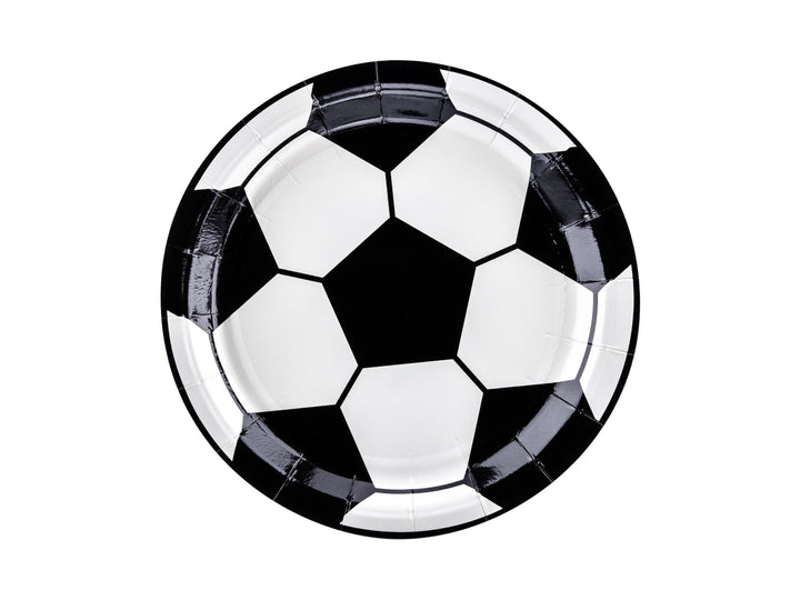 Football Paper Plates - 6 Pack 18cm Soccer Ball Tableware - Match Day Stadium Party Decor - Kids Sports Birthday Buffet Plates-Black & White - Jolie Fete UK