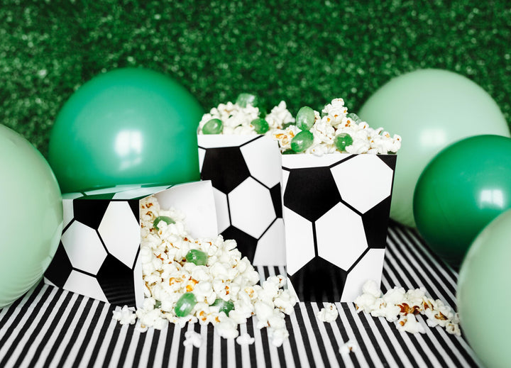 Football Popcorn Boxes - Black & White Soccer Ball Snack Tubs - Match Day Grazing Table - Sports Birthday Party Treats - Stadium Theme -6 pc - Jolie Fete UK