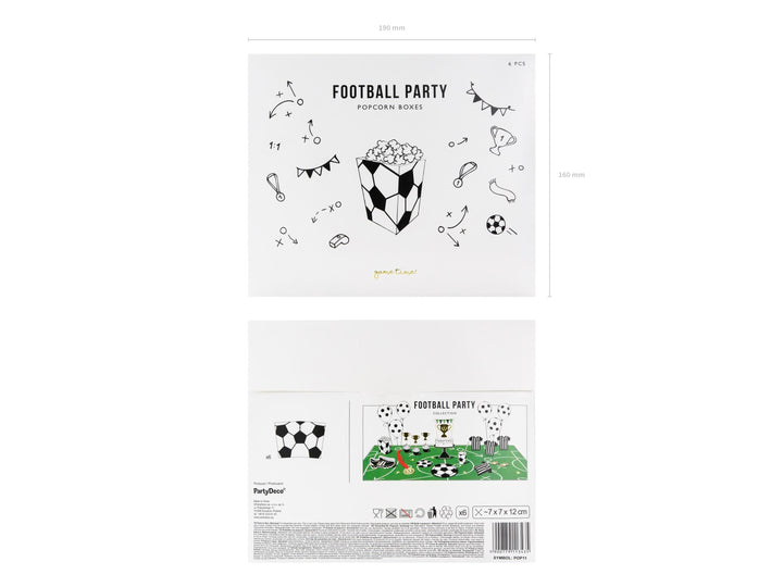 Football Popcorn Boxes - Black & White Soccer Ball Snack Tubs - Match Day Grazing Table - Sports Birthday Party Treats - Stadium Theme -6 pc - Jolie Fete UK