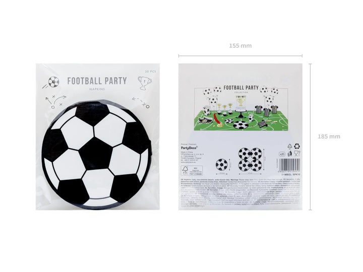 Football Shaped Paper Napkins - Soccer Ball Serviettes - Match Day Stadium Tableware - Sports Birthday Party Decor - Black & White - 20 Pcs - Jolie Fete UK