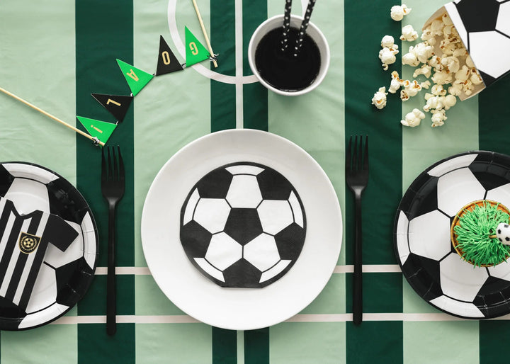 Football Shaped Paper Napkins - Soccer Ball Serviettes - Match Day Stadium Tableware - Sports Birthday Party Decor - Black & White - 20 Pcs - Jolie Fete UK