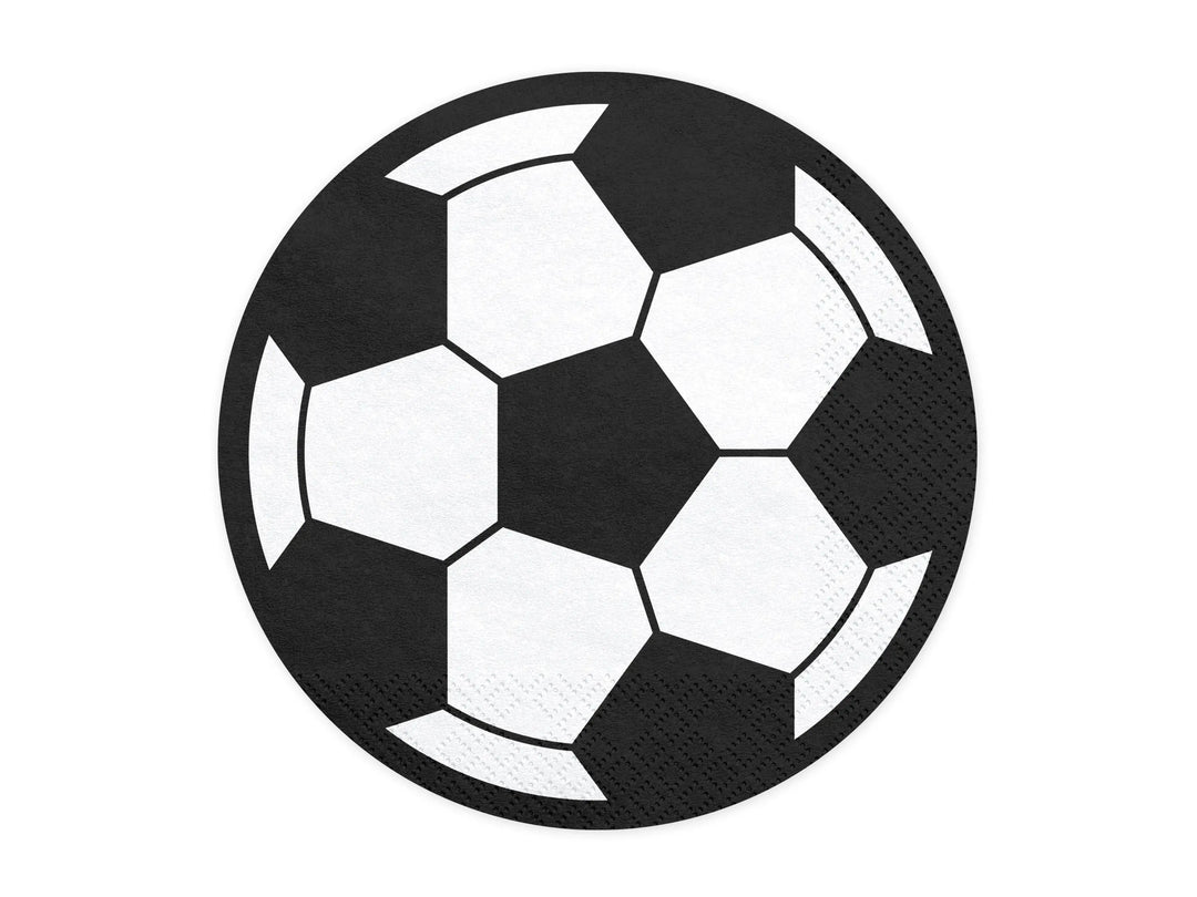 Football Shaped Paper Napkins - Soccer Ball Serviettes - Match Day Stadium Tableware - Sports Birthday Party Decor - Black & White - 20 Pcs - Jolie Fete UK