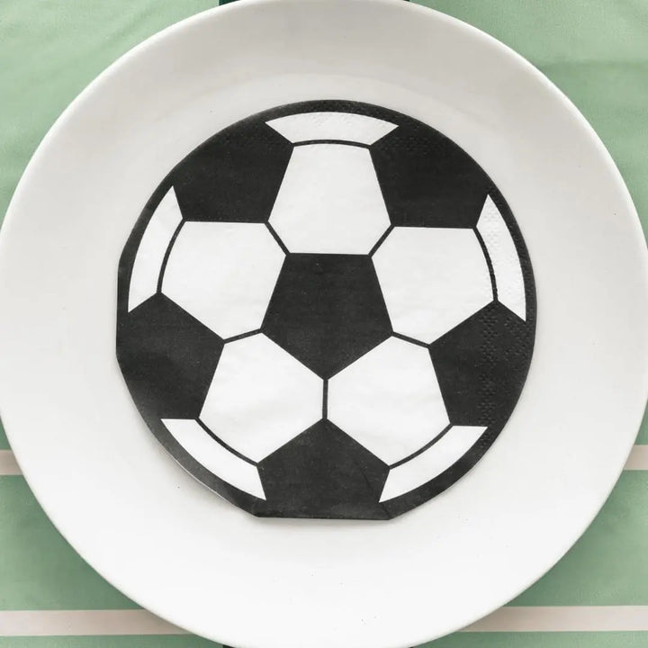 Football Shaped Paper Napkins - Soccer Ball Serviettes - Match Day Stadium Tableware - Sports Birthday Party Decor - Black & White - 20 Pcs - Jolie Fete UK