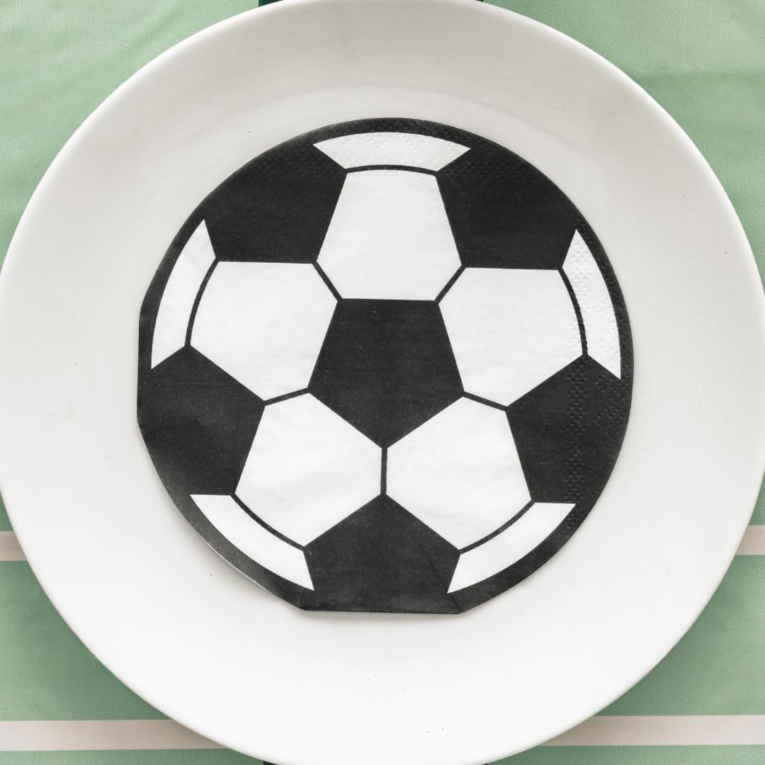 Football Shaped Paper Napkins - Soccer Ball Serviettes - Match Day Stadium Tableware - Sports Birthday Party Decor - Black & White - 20 Pcs - Jolie Fete UK