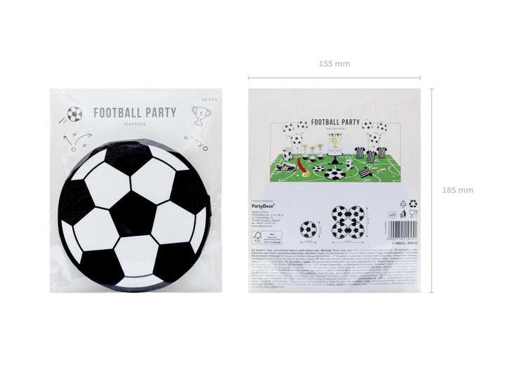 Football Shaped Paper Napkins - Soccer Ball Serviettes - Match Day Stadium Tableware - Sports Birthday Party Decor - Black & White - 20 Pcs - Jolie Fete UK
