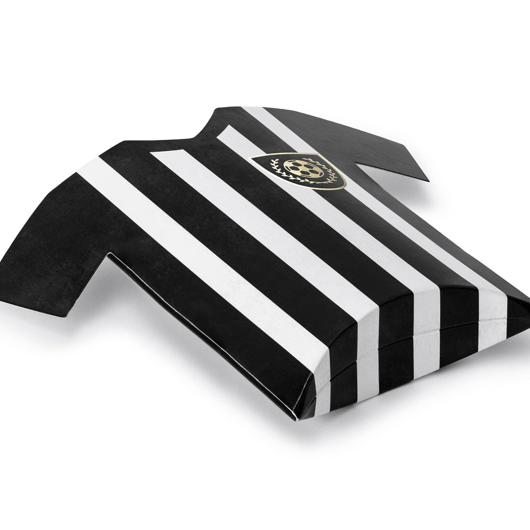 Football Shirt Favour Boxes - Black & White Striped Soccer Kit Gift Bags - Football Party Cake Boxes - Sports Birthday Treats - Pack Of 6 - Jolie Fete UK