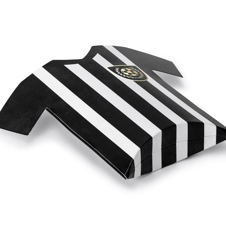 Football Shirt Favour Boxes - Black & White Striped Soccer Kit Gift Bags - Football Party Cake Boxes - Sports Birthday Treats - Pack Of 6 - Jolie Fete UK