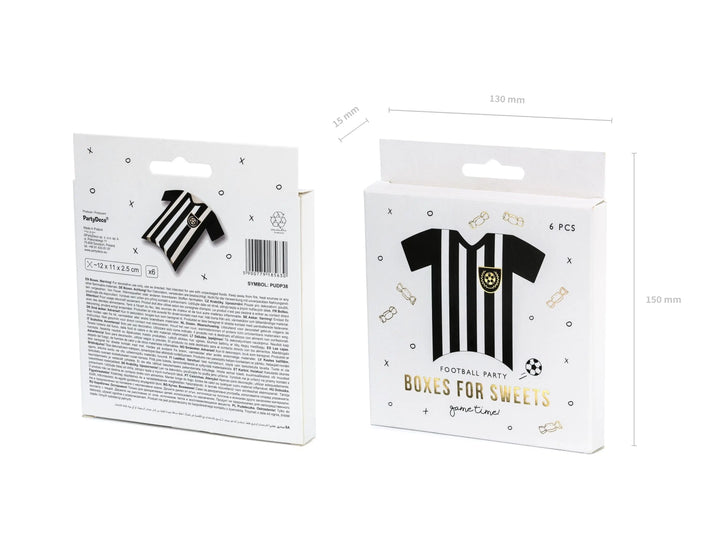 Football Shirt Favour Boxes - Black & White Striped Soccer Kit Gift Bags - Football Party Cake Boxes - Sports Birthday Treats - Pack Of 6 - Jolie Fete UK