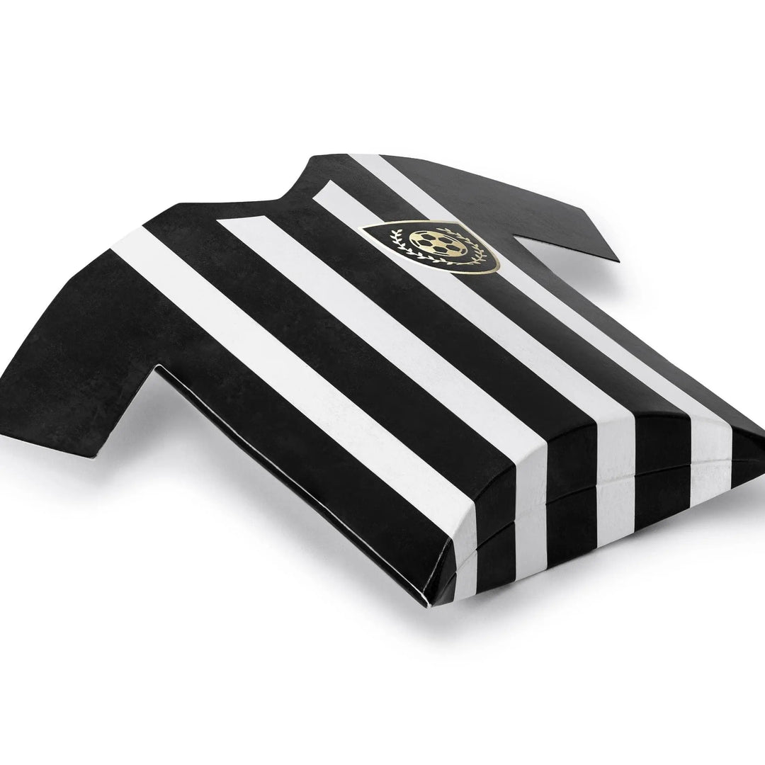 Football Shirt Favour Boxes - Black & White Striped Soccer Kit Gift Bags - Football Party Cake Boxes - Sports Birthday Treats - Pack Of 6 - Jolie Fete UK