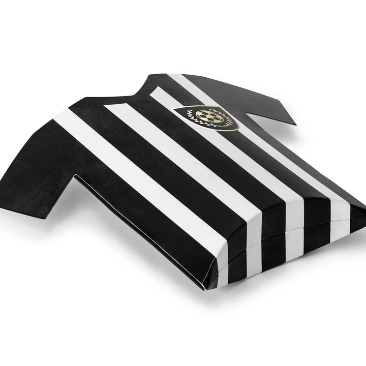 Football Shirt Favour Boxes - Black & White Striped Soccer Kit Gift Bags - Football Party Cake Boxes - Sports Birthday Treats - Pack Of 6 - Jolie Fete UK