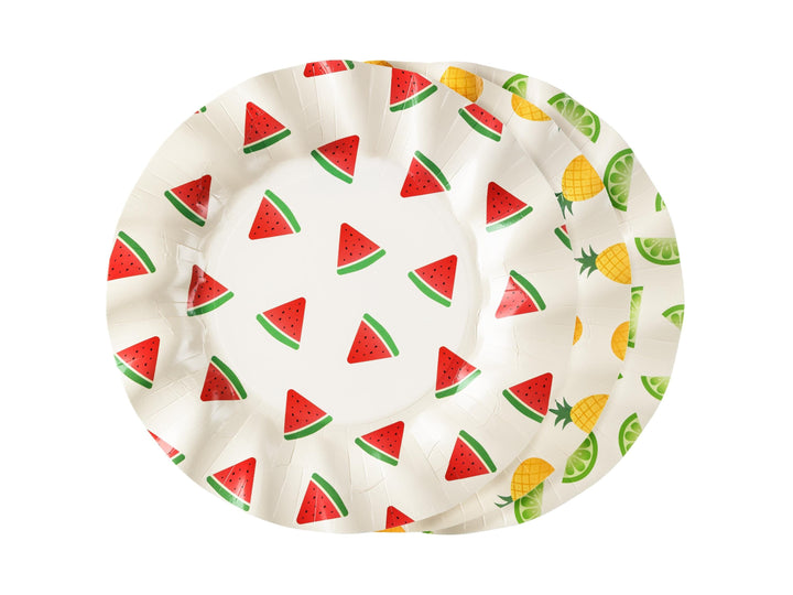 Fruit Paper Plates - Summer Party Tableware - Tropical Picnic Decor - 20.5cm Plates - Watermelon, Lime, Pineapple - BBQ Birthday - Pack Of 6 - Jolie Fete UK