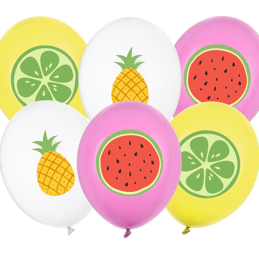 Fruit Print Balloons - Tropical Party Decor - 30cm Summer Balloons - Lime, Watermelon, Pineapple - Hen Party Garden BBQ Decorations - Jolie Fete UK