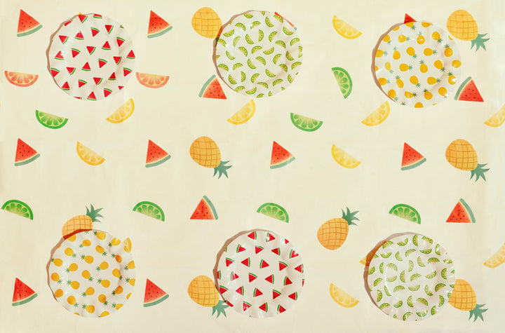 Fruit Print Tablecloth - Tropical Summer Party Decor - 180x120cm Table Cover - Hen Party Garden BBQ Supplies - Rainbow Fruit Theme - Jolie Fete UK