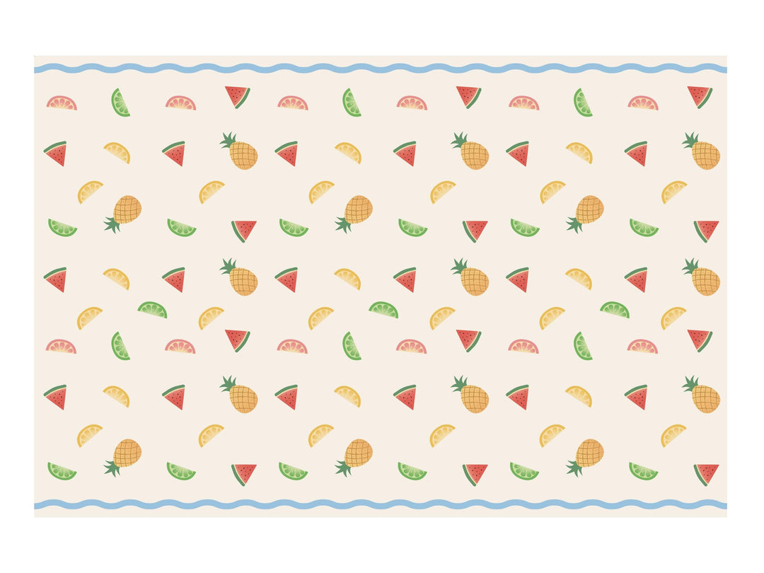 Fruit Print Tablecloth - Tropical Summer Party Decor - 180x120cm Table Cover - Hen Party Garden BBQ Supplies - Rainbow Fruit Theme - Jolie Fete UK
