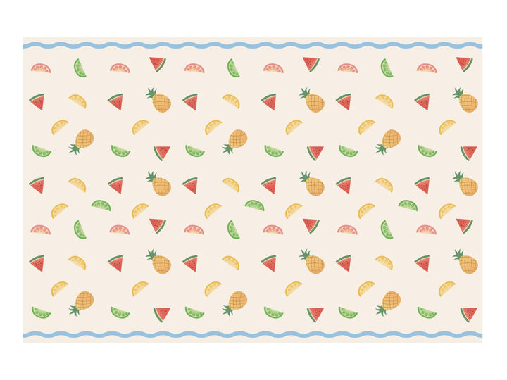 Fruit Print Tablecloth - Tropical Summer Party Decor - 180x120cm Table Cover - Hen Party Garden BBQ Supplies - Rainbow Fruit Theme - Jolie Fete UK