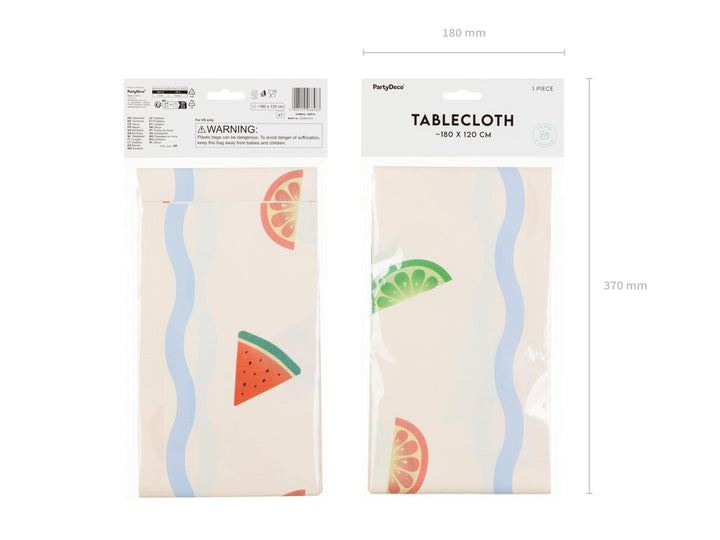 Fruit Print Tablecloth - Tropical Summer Party Decor - 180x120cm Table Cover - Hen Party Garden BBQ Supplies - Rainbow Fruit Theme - Jolie Fete UK