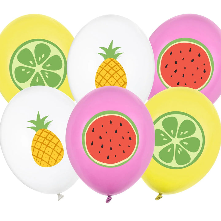Fruit Print Balloons - Tropical Party Decor - 30cm Summer Balloons - Lime, Watermelon, Pineapple - Hen Party Garden BBQ Decorations - Jolie Fete UK