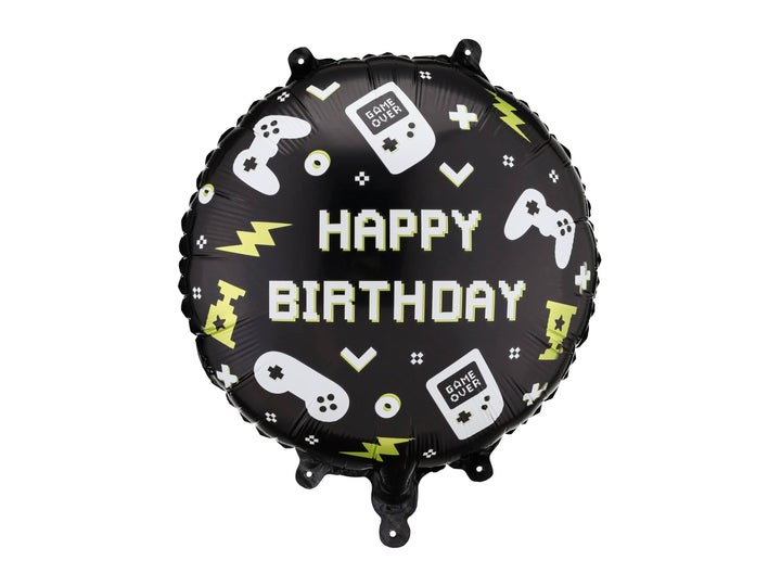 Gaming Party Balloon - Happy Birthday Balloon - Video Game Party Decor - Level Up Birthday Balloon - Black & Lime Green Gamer Theme - 18" - Jolie Fete UK