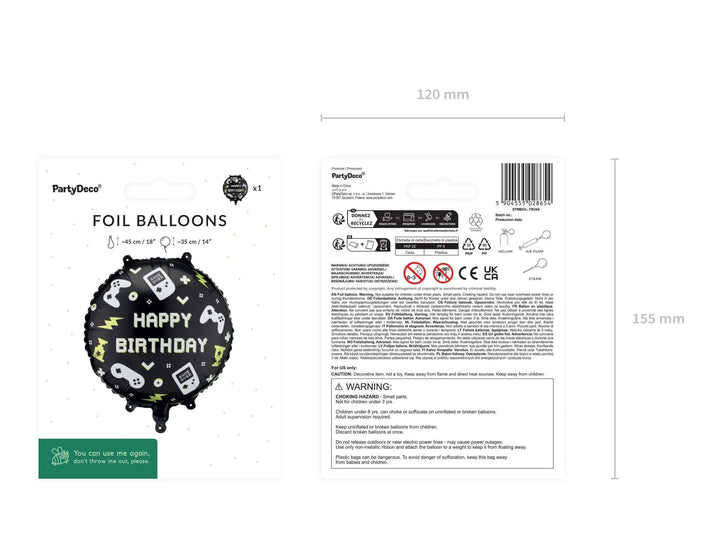 Gaming Party Balloon - Happy Birthday Balloon - Video Game Party Decor - Level Up Birthday Balloon - Black & Lime Green Gamer Theme - 18" - Jolie Fete UK