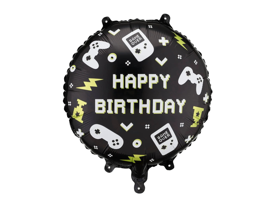 Gaming Party Balloon - Happy Birthday Balloon - Video Game Party Decor - Level Up Birthday Balloon - Black & Lime Green Gamer Theme - 18" - Jolie Fete UK