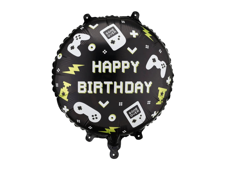 Gaming Party Balloon - Happy Birthday Balloon - Video Game Party Decor - Level Up Birthday Balloon - Black & Lime Green Gamer Theme - 18" - Jolie Fete UK