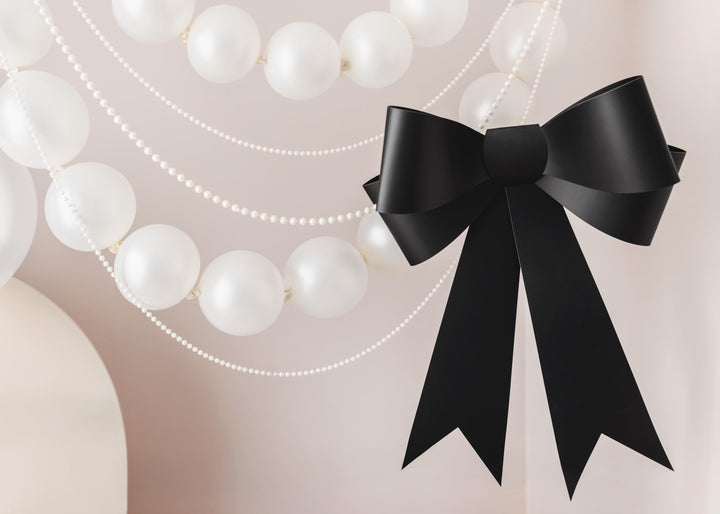 Giant Black Paper Bow Backdrop Decoration - 55x71cm DIY Self-Assembly Card Bow -Large Coquette Wall Decor For Monochrome Wedding Or Party - Jolie Fete UK