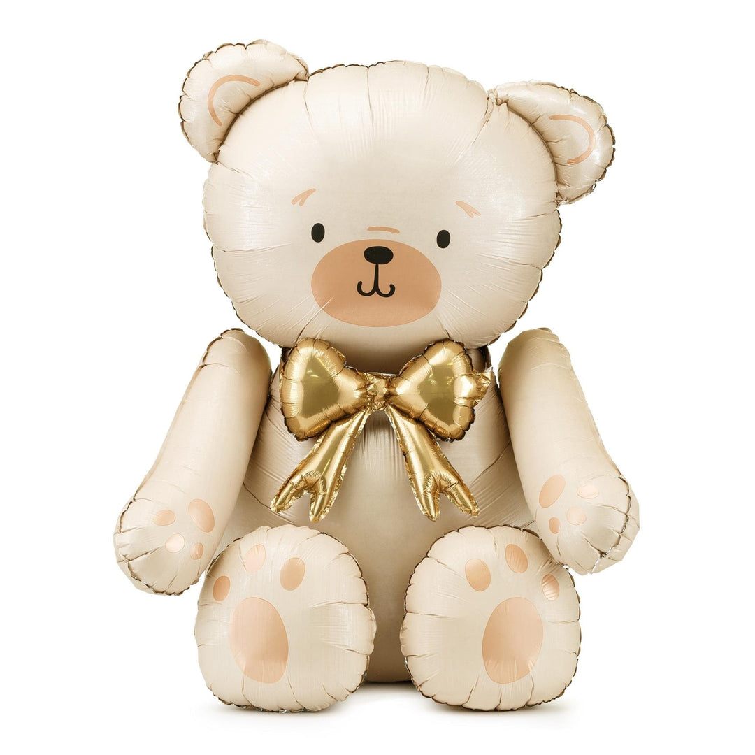 Cream Bear Balloon - Giant Cream Bear Foil Balloon - Gold Bow - Air Fill Balloon - Baby Shower Balloon - Gender Neutral - Welcome Home - Jolie Fete UK