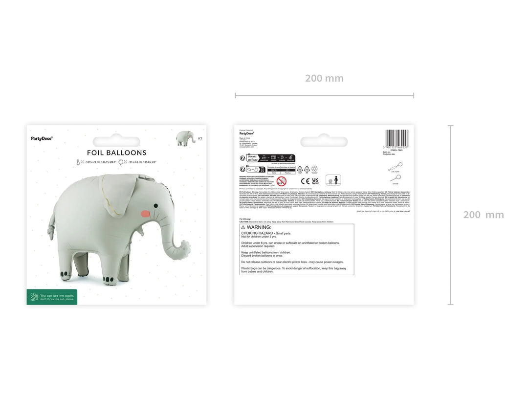 Giant Elephant Balloon - Standing Foil Balloon - Safari Birthday Decor - Jungle Animal Balloons - Wild One Party - Kids Party Balloon - Jolie Fete UK